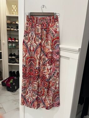 SHEIN Red Multicolor Boho Paisley Wide-Leg Maxi Skirt